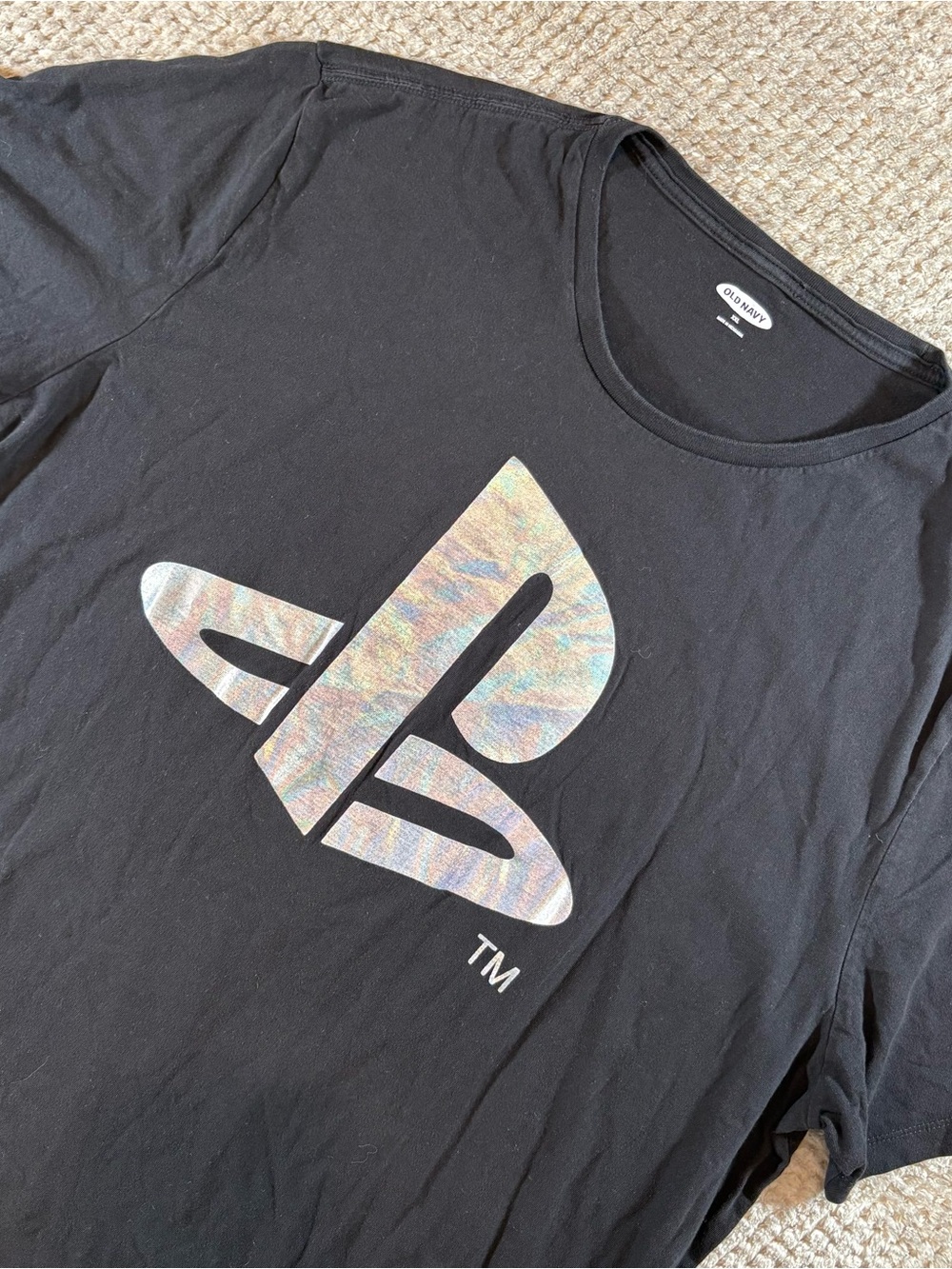 PlayStation Men’s XXL Black Short-Sleeve Tee with Holographic Logo